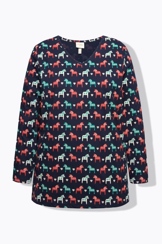 Eco Cotton Horse Print Long Sleeve Pajama Top