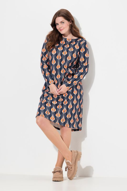 Eco Cotton Retro Print Boat Neck Dress