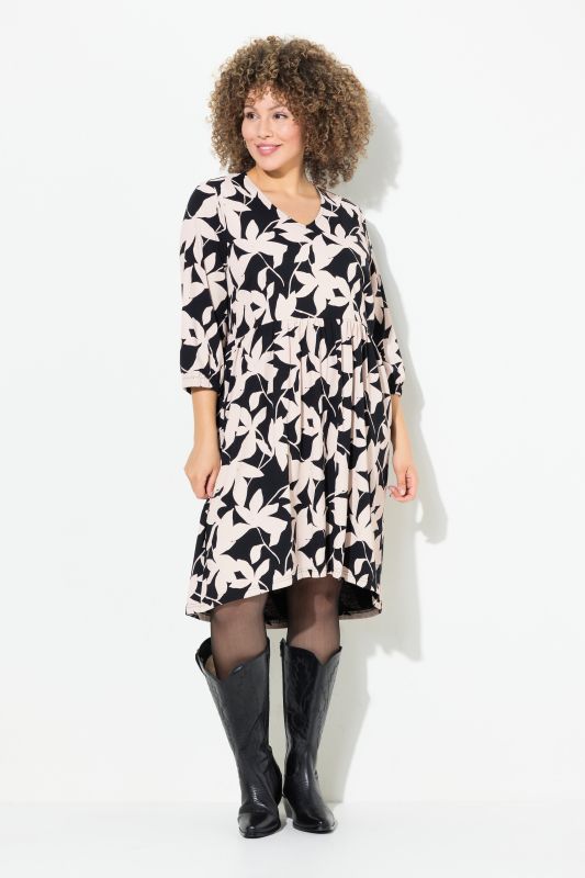 Leaf Print 3/4 Sleeve Jersey Dress