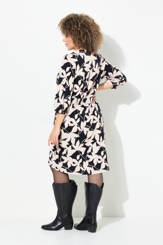 Leaf Print 3/4 Sleeve Jersey Dress