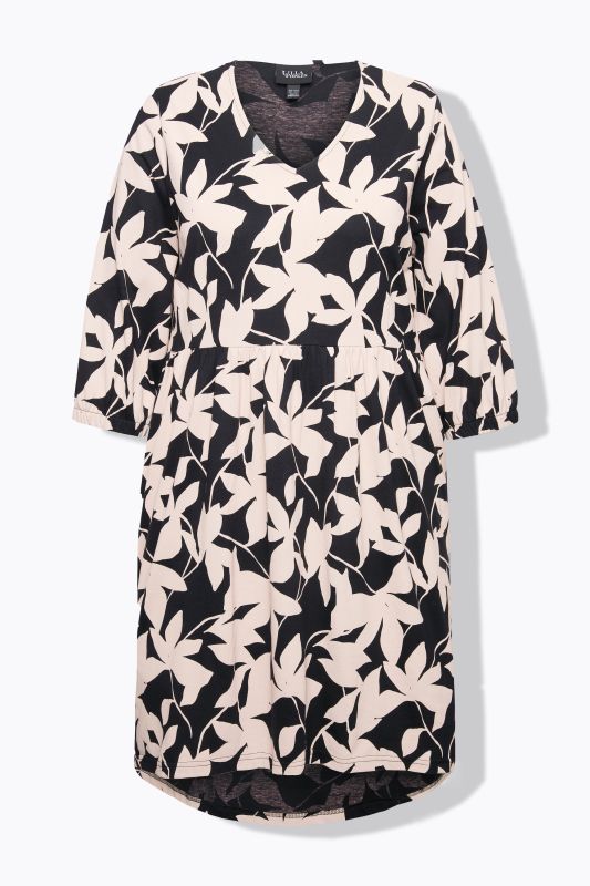 Leaf Print 3/4 Sleeve Jersey Dress