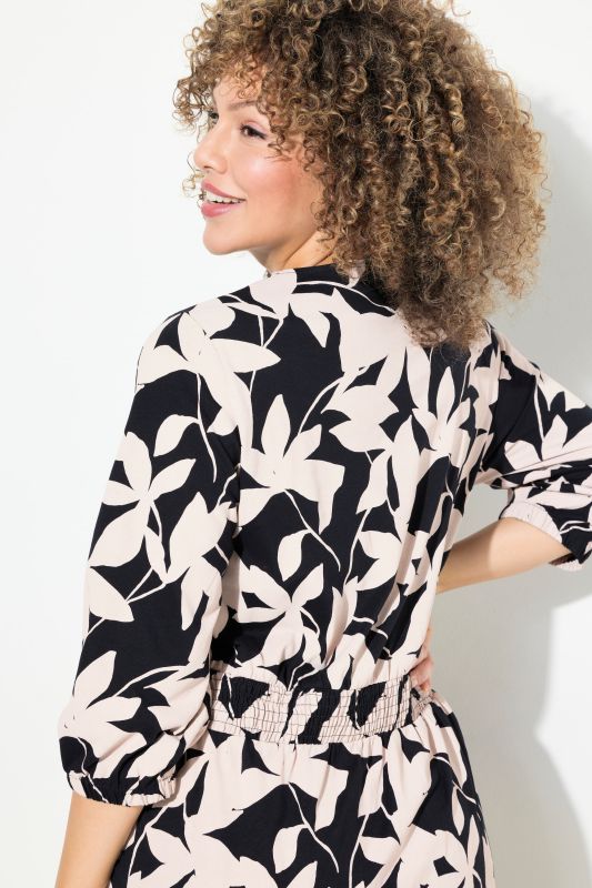 Leaf Print 3/4 Sleeve Jersey Dress