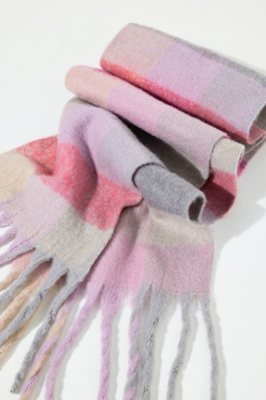 Plaid Pastel Fringed Scarf