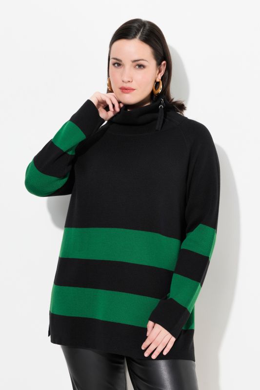 Block Stripe Asymmetric Turtleneck Sweater