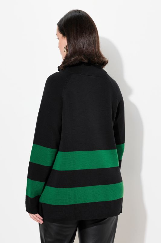 Block Stripe Asymmetric Turtleneck Sweater