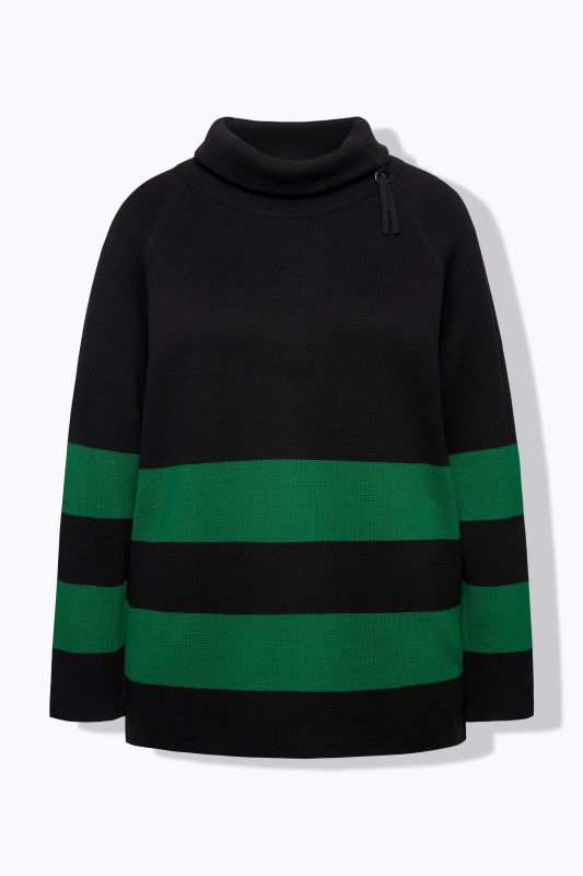 Block Stripe Asymmetric Turtleneck Sweater