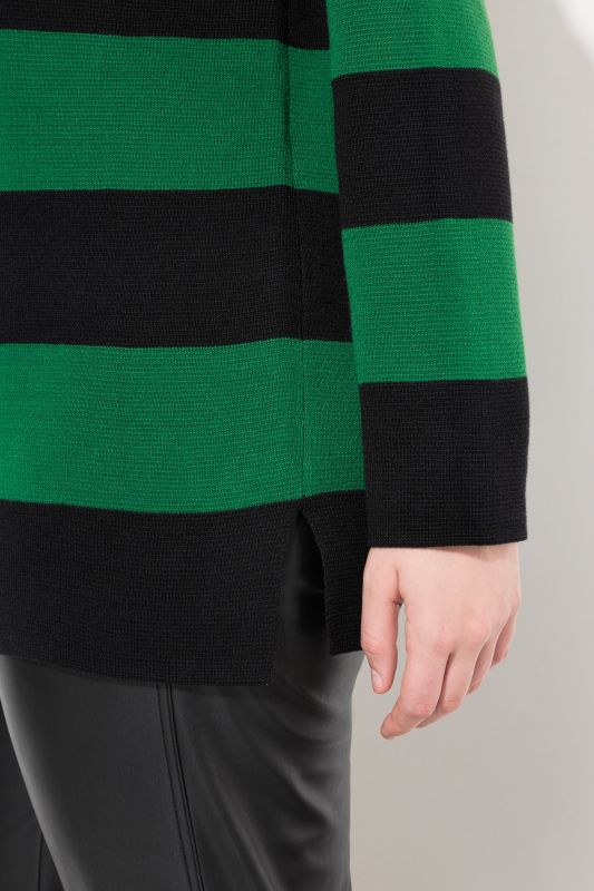 Block Stripe Asymmetric Turtleneck Sweater