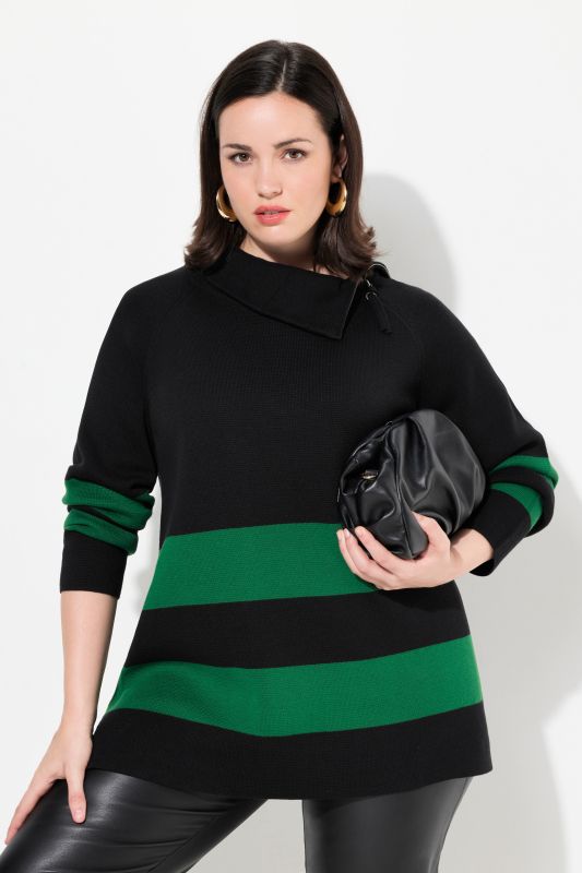 Block Stripe Asymmetric Turtleneck Sweater