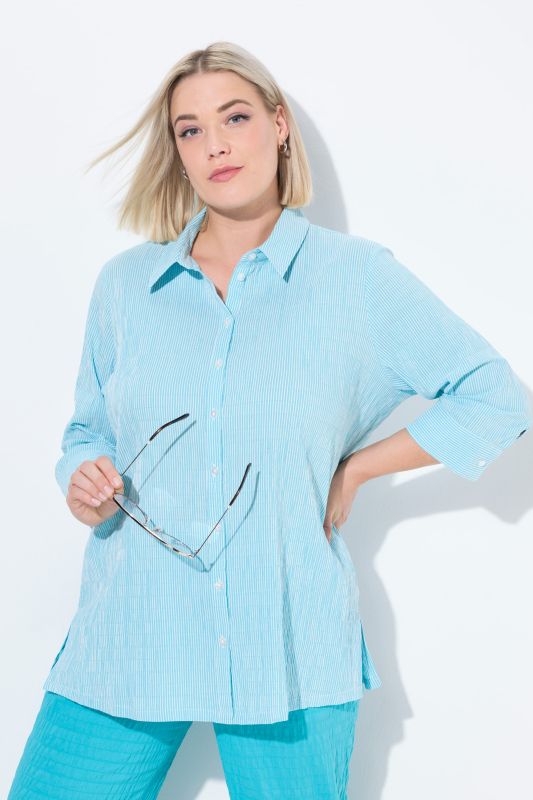 Textured Stripe Button Front Stretch Shirt