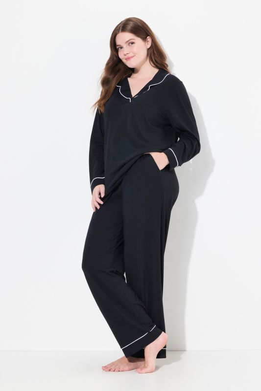 Contrast Piping Lapel Collar Pajama Set