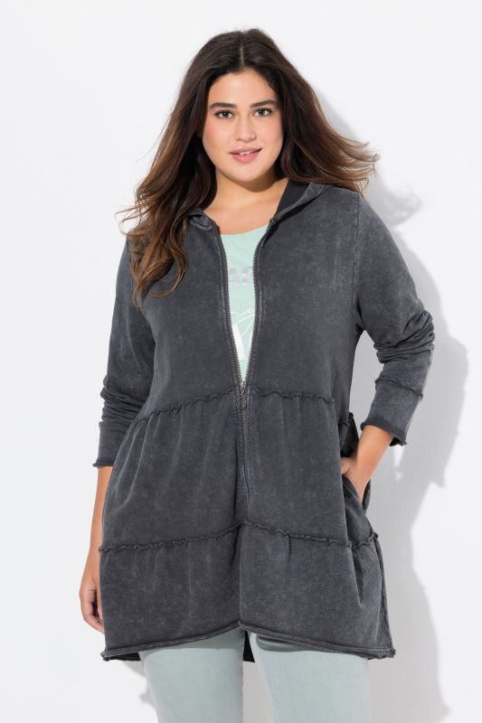 Tiered Flounce Panel Zip Up Hoodie