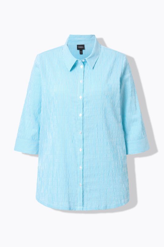 Textured Stripe Button Front Stretch Shirt