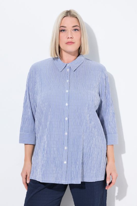 Textured Stripe Button Front Stretch Shirt