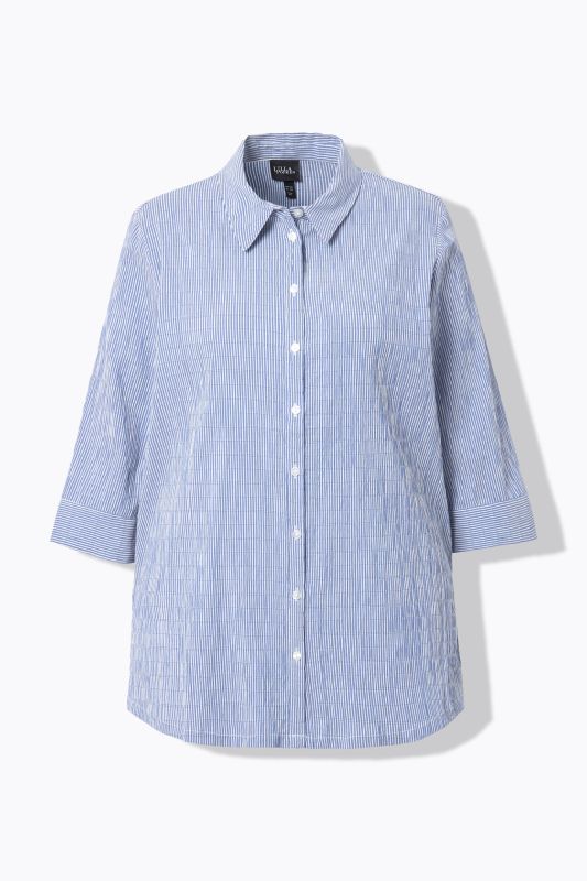 Textured Stripe Button Front Stretch Shirt