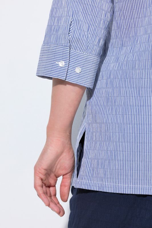 Textured Stripe Button Front Stretch Shirt