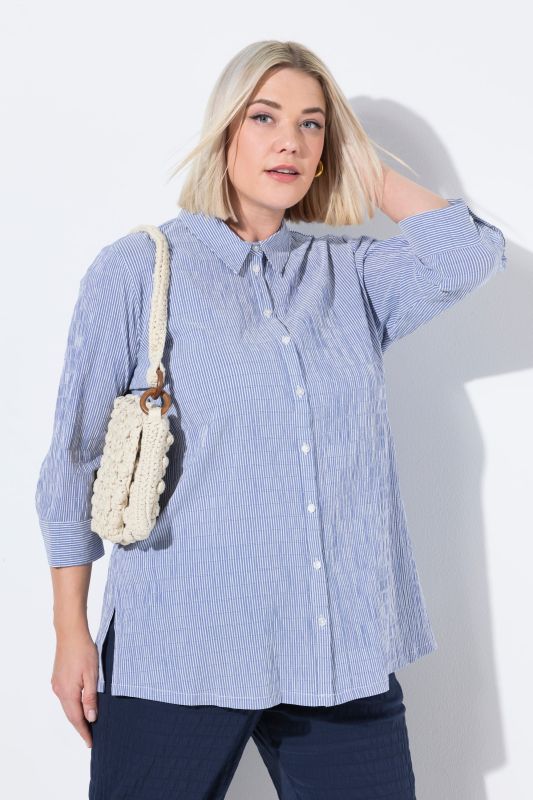 Textured Stripe Button Front Stretch Shirt