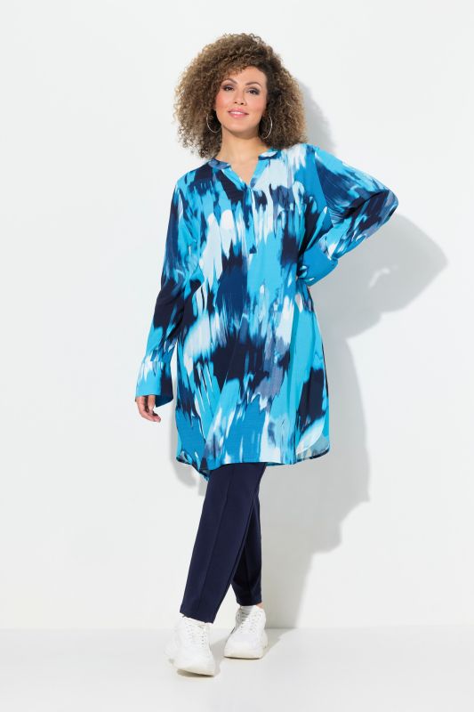 Abstract Print Long Sleeve Tunic Blouse