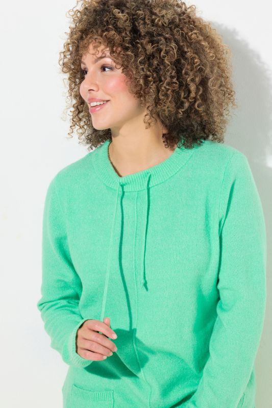 Drawstring Collar Long Sleeve Sweater