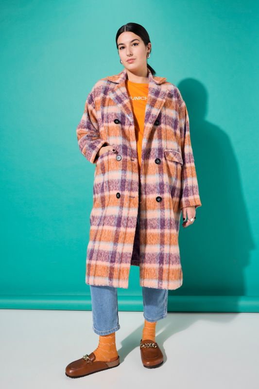 Soft Cozy Plaid Oversized Patch Pocket Trench Coat