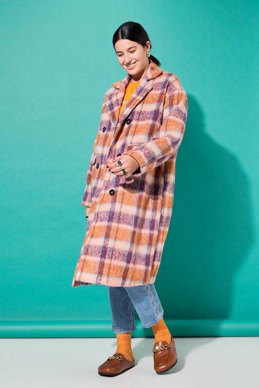 Soft Cozy Plaid Oversized Patch Pocket Trench Coat