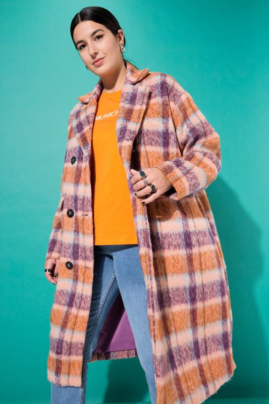 Soft Cozy Plaid Oversized Patch Pocket Trench Coat