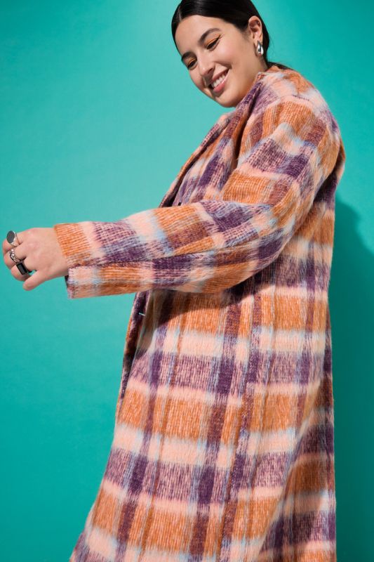 Soft Cozy Plaid Oversized Patch Pocket Trench Coat