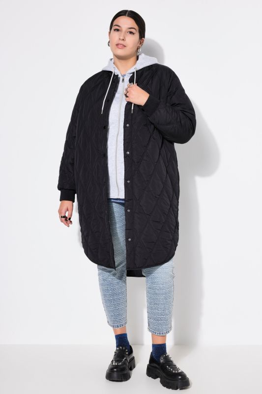 Quilted coat, straight shape, hoodie insert