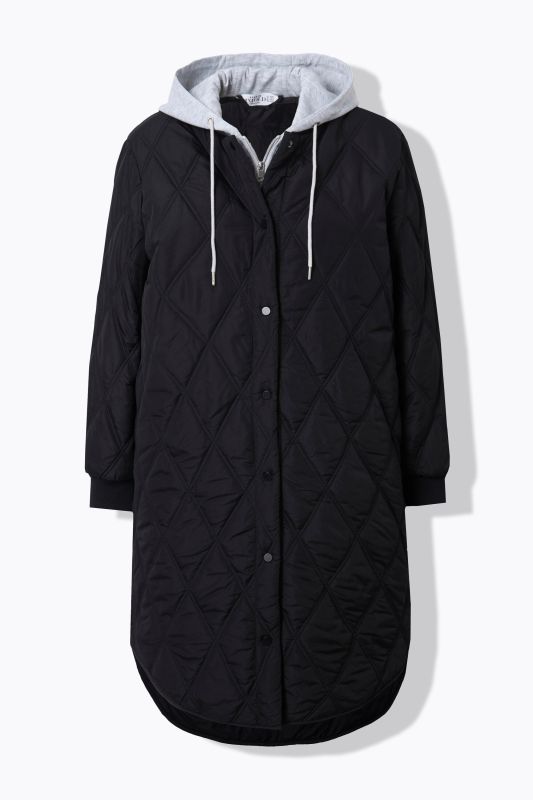 Quilted coat, straight shape, hoodie insert