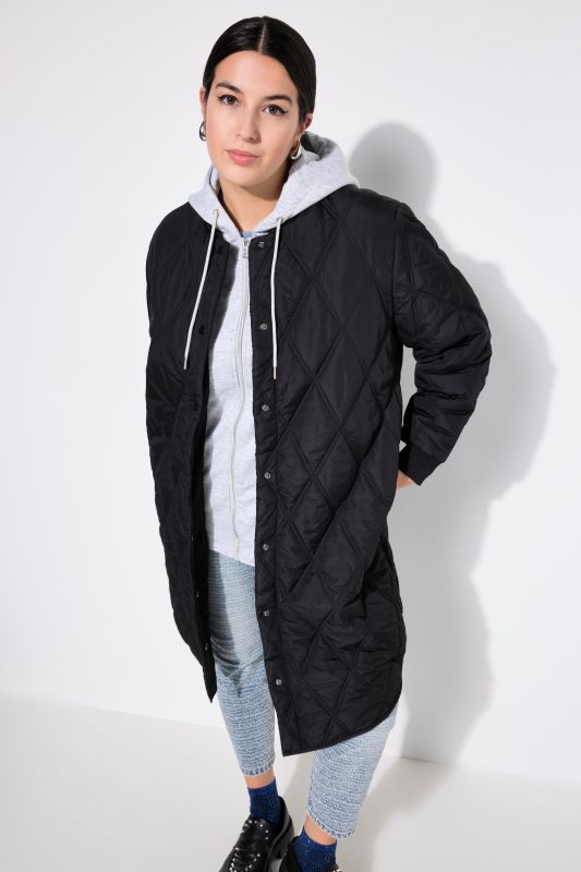 Quilted coat, straight shape, hoodie insert