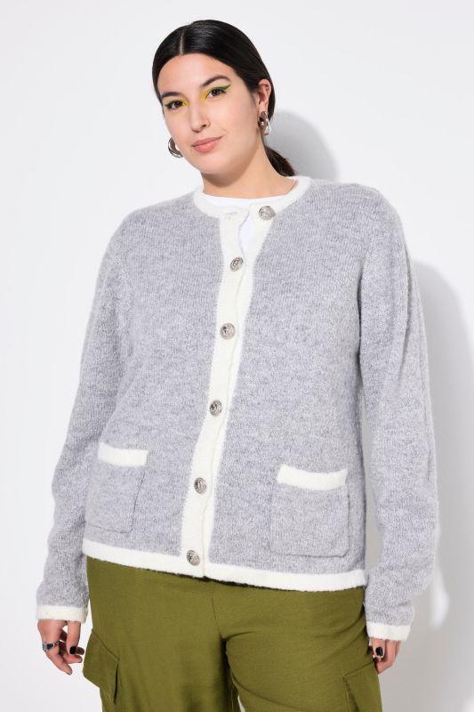 Cardigan, loose shape, colored edges