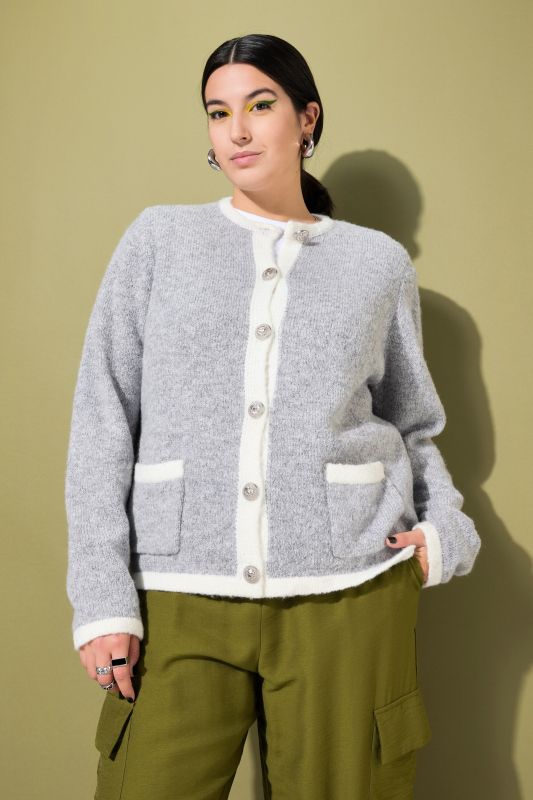 Cardigan, loose shape, colored edges