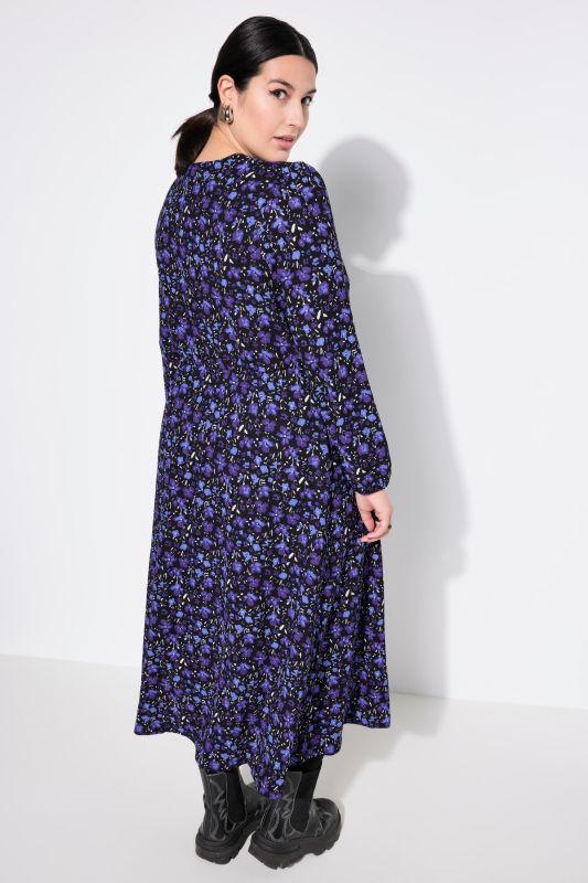 Maxi dress, A-line, wrap look, floral crepe, balloon long sleeve