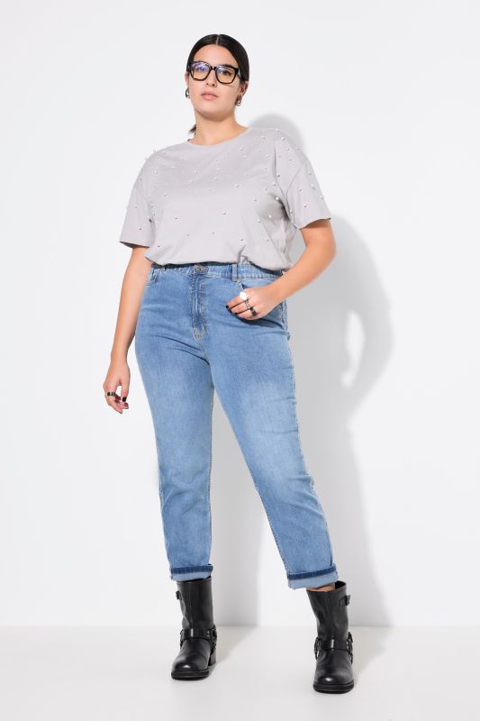 Mom jeans, side embroidery, 5-pocket