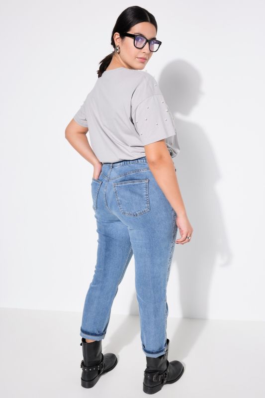 Mom jeans, side embroidery, 5-pocket