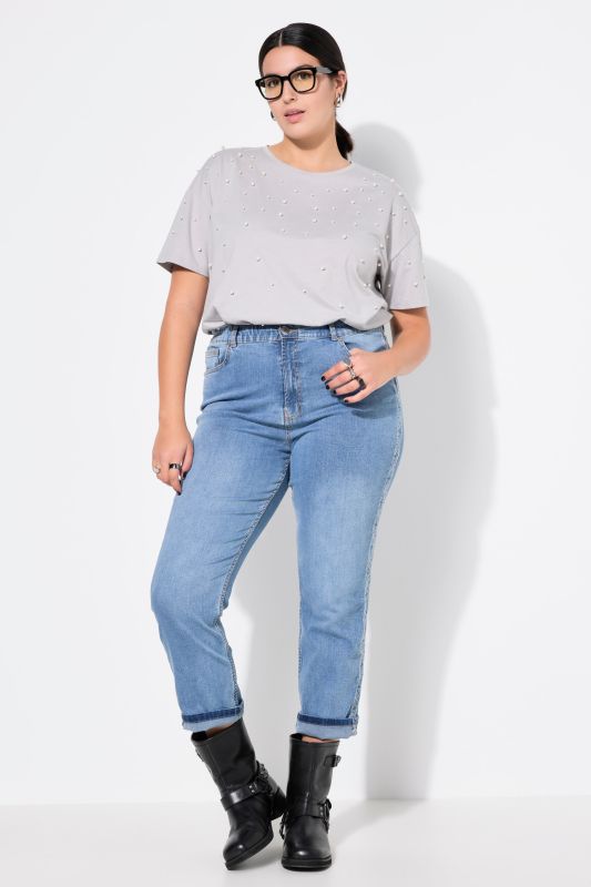 Mom jeans, side embroidery, 5-pocket