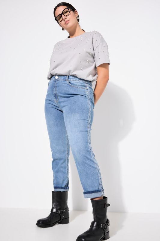 Mom jeans, side embroidery, 5-pocket