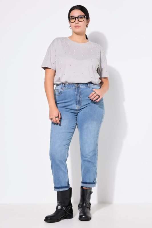 Mom jeans, side embroidery, 5-pocket