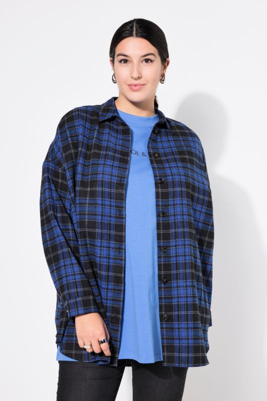 Check shirt, oversized, shirt collar, long sleeve