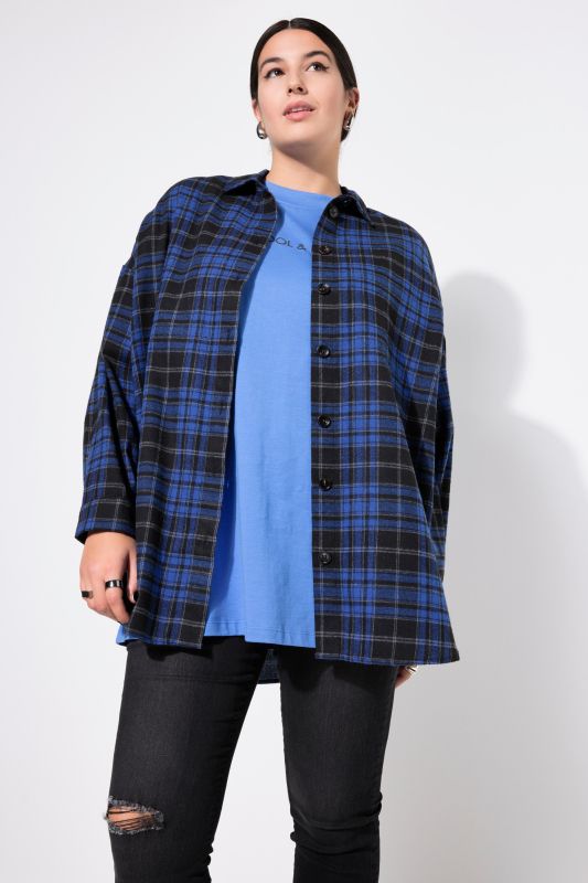 Check shirt, oversized, shirt collar, long sleeve