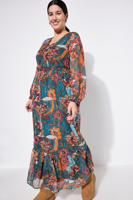 Maxi dress, A-Line, flower print, wrap effect