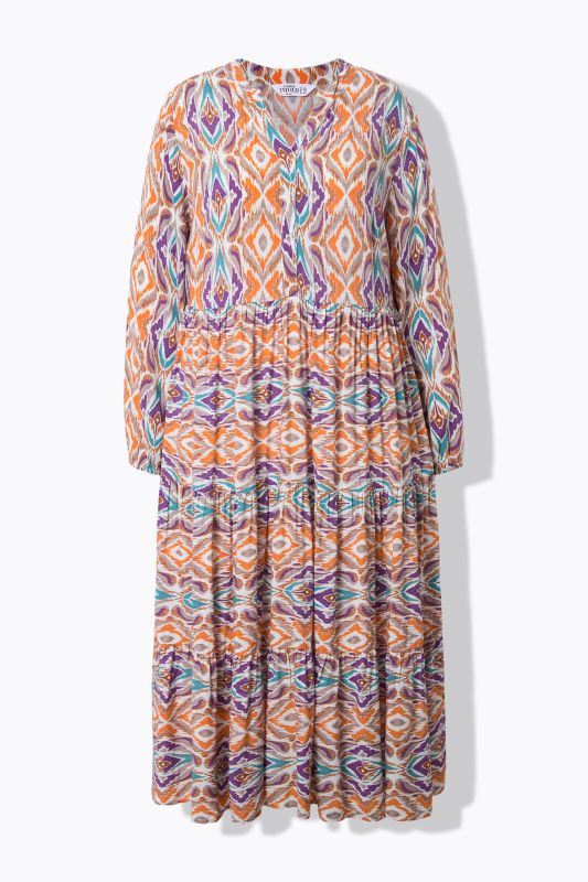 maxi dress, all-over print, V-neck, flounces