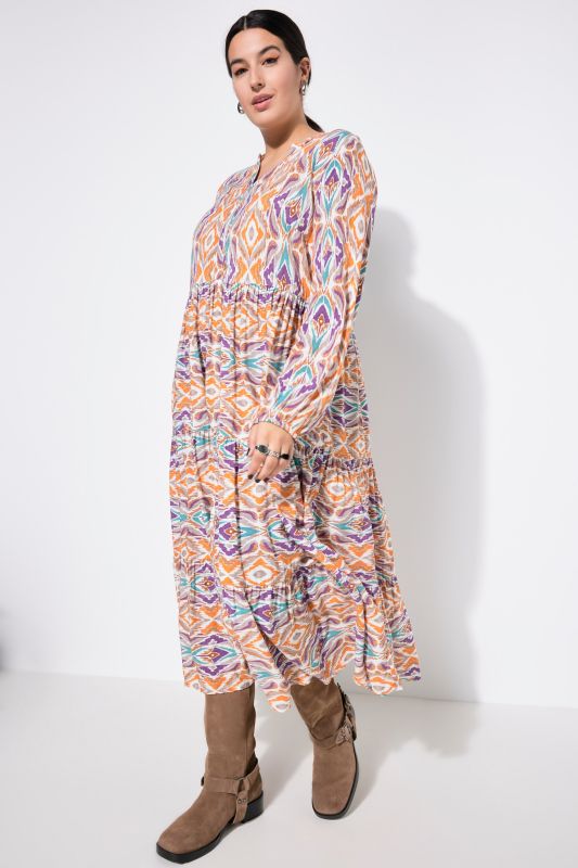 maxi dress, all-over print, V-neck, flounces