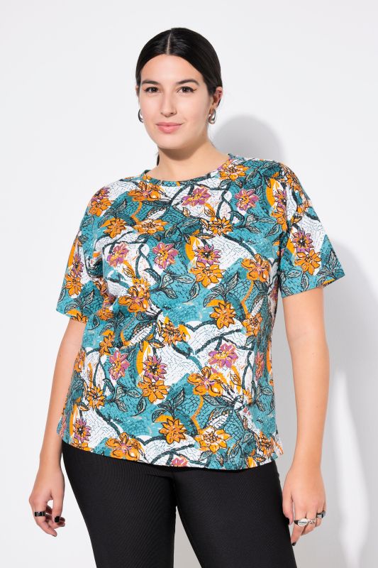 T-shirt, oversize shape, flower print, half sleeves