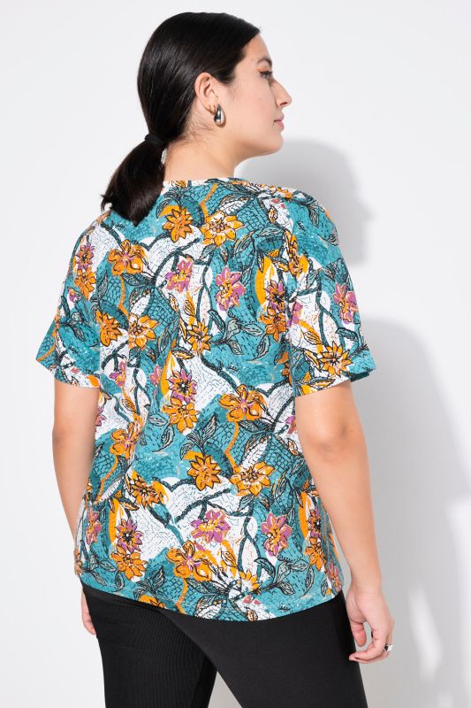 T-shirt, oversize shape, flower print, half sleeves