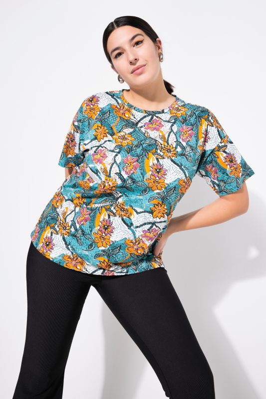 T-shirt, oversize shape, flower print, half sleeves