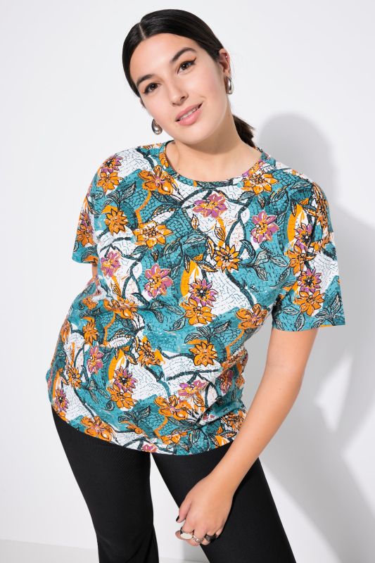 T-shirt, oversize shape, flower print, half sleeves