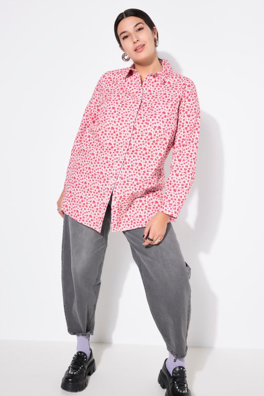 Shirt blouse, boxy shape, hearts print