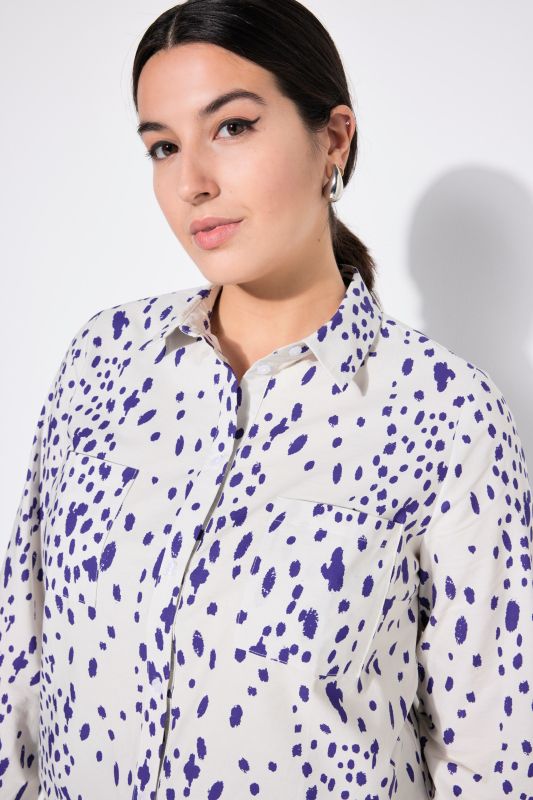 shirt blouse, boxy shape, speckled print