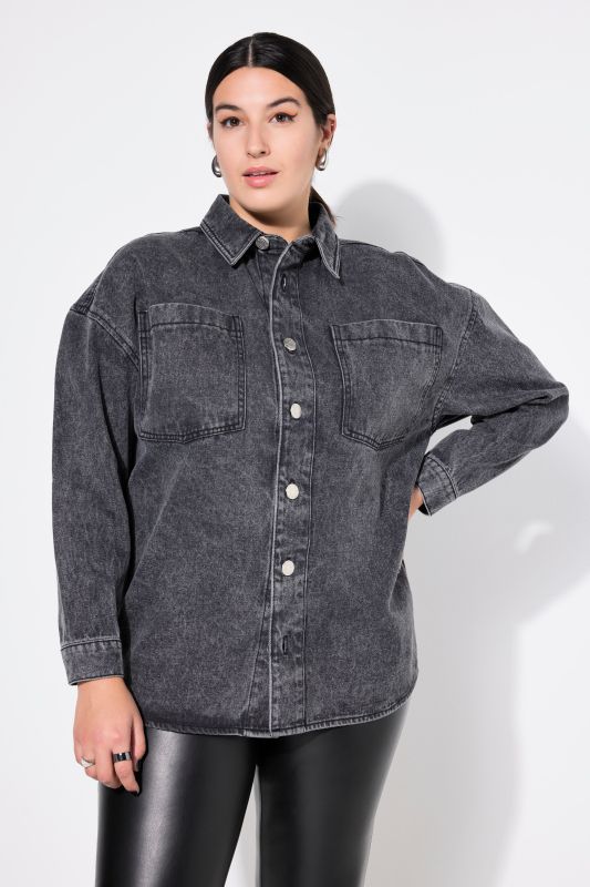 denim shirt, oversized, shirt collar, long sleeve