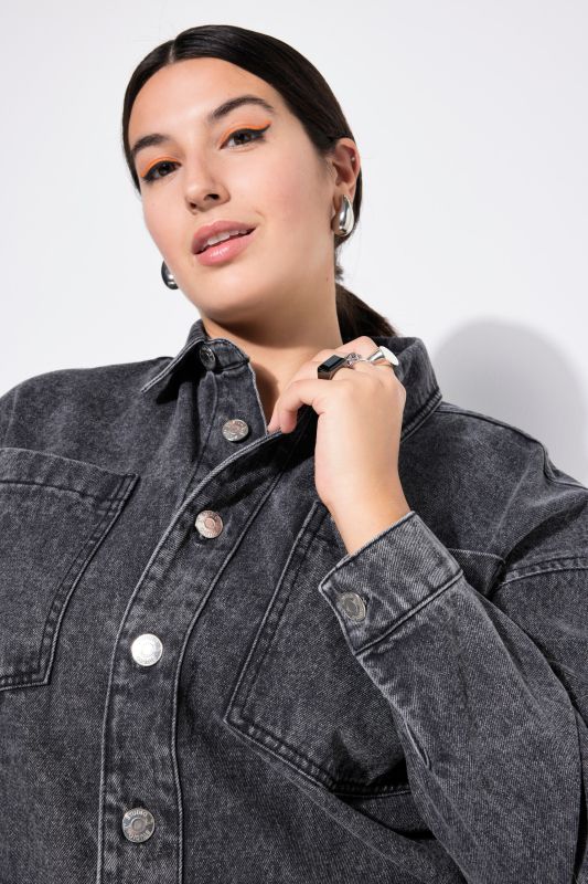 denim shirt, oversized, shirt collar, long sleeve